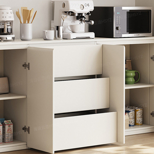 XHA Modern <b>White</b> Wood Bar <b>Cabinet</b> with Flat Panel Doors and <b>Storage</b> Drawers for Kitchen or Entryway Use - Product Image 2