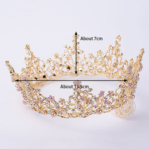 ヨーロッパの女性の結婚式ティアラウエディングクイーンページェント高級ヘアアクセサリーバロックパールダイヤモンドフルクラウン - Product Image 6