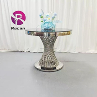 Table à gâteau ronde en verre doré en acier inoxydable Table à manger pour la décoration de meubles d'événements de mariage