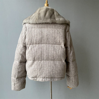 Manteau bomber pour femme Jxwatcher, en duvet de canard doux et épais, coupe-vent, respirant, avec fermeture éclair personnalisée, col en fourrure de vison véritable de luxe