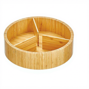 Plateau de rangement rotatif en bambou naturel avec 3 fentes réglables, idéal pour les condiments et la présentation sur table de jardin intérieur - Vente en gros - Product Image 2