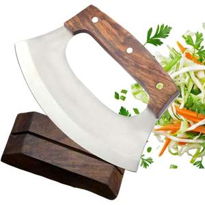 Cuchillo Ulu, Cortador de Pizza Mezzaluna con Base de Madera de Palisandro, Estilo Vikingo, Hoja de Acero Inoxidable de 15 cm, para Cocina, Camping y Aire Libre - Product Image 2
