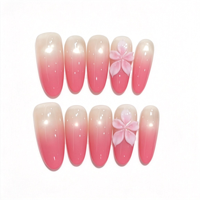 Faux ongles portables faits main de longueur moyenne, motif floral œil de chat rose, style Glam Girl, autocollants pour nail art, pointes d'ongles artificielles