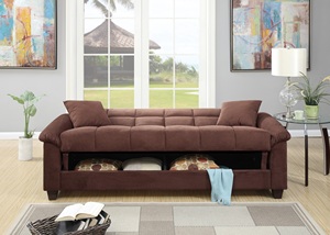 Living Room Adjustable <b>Sofa</b> Chocolate Color Microfiber Plush Storage Couch 1pc Futon <b>Sofa</b> w Pillows - Product Image 5