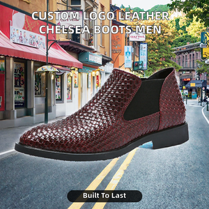 Bottines <span class=keywords><strong>Chelsea</strong></span> en <span class=keywords><strong>cuir</strong></span> véritable avec logo personnalisé en relief pour hommes, chaussures à enfiler en caoutchouc, toutes saisons - Product Image 2