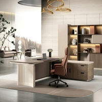 Scrivania da Ufficio in Legno di Lusso con Design Geometrico Minimalista, Scrivania Moderna per Dirigenti con Striscia LED, Dimensioni Personalizzabili