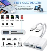 Adaptateur OTG double interface 5 en 1 USB C et iOS, lecteur de carte SD TF pour iPhone 16 15 14 iPad Mac Android Phone Tablet