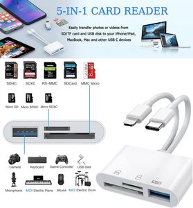 Adaptateur OTG double interface 5 en 1 <span class=keywords><strong>USB</strong></span> C et iOS, lecteur de carte SD TF pour <span class=keywords><strong>iPhone</strong></span> 16 15 14 iPad Mac Android Phone Tablet - Product Image 2