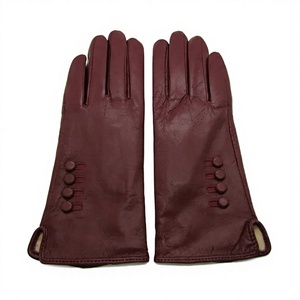 Guantes de Invierno de Cuero Borgoña para Mujer, Estilo Liso hasta la Muñeca, Diseño Térmico sin Forro para Uso Diario Informal y al Aire Libre - Product Image 1