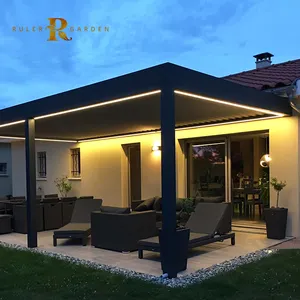 Pérgola eléctrica de aluminio de lujo para exteriores, gazebo de metal con marco de apertura y cierre, para patio y casa de jardín