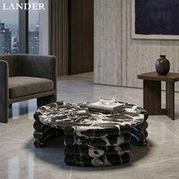 Table basse ronde en marbre Nero Marquina de Landerstore, table basse en marbre pour salon
