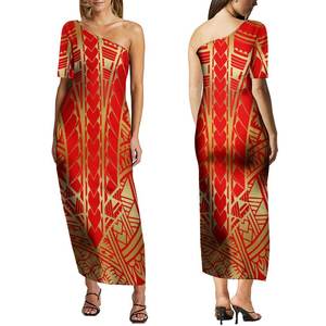 OEM مخصص حجم كبير أنيق كتف واحد نادي حفلة موسيقية اللباس هاواي زهرة البولينيزية القبلية تصميم ضئيلة فساتين طويلة طويلة طويلة - Product Image 4