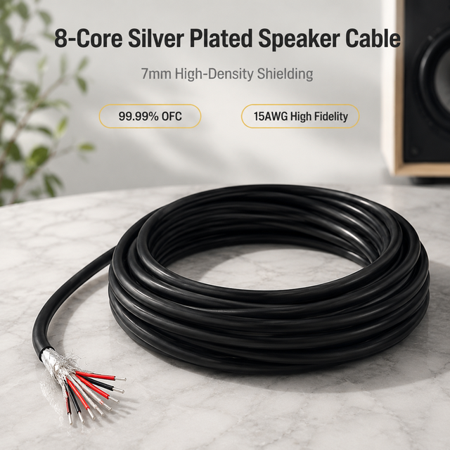 8 Core 99.99% OFC Silver Plated High Density Double Layer Braided Foil Shielded HIFI Audio Cable for Speaker Microphone Wire