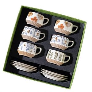 Custom Stainless Steel Ceramic Arabic Floral Coffee Cup Saucer Set Handcrafted Retro Design 400ml Capacity for Promotional - Product Image 1