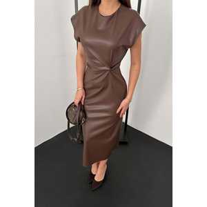 ชุดราตรีหนังสีน้ำตาลแบบผูกปมขายส่ง - Product Image 1