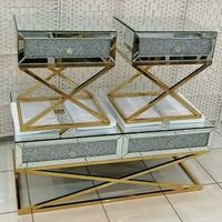 Meilleures ventes : Tables consoles en acier inoxydable doré avec miroir mural, table basse miroir, meuble TV
