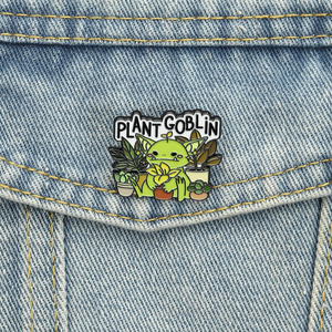 Broches en émail <span class=keywords><strong>de</strong></span> dessin animé Plant Goblin, mignonnes, avec personnage <span class=keywords><strong>de</strong></span> Plant Goblin vert, badges <span class=keywords><strong>de</strong></span> revers, bijoux, vente en gros - Product Image 1