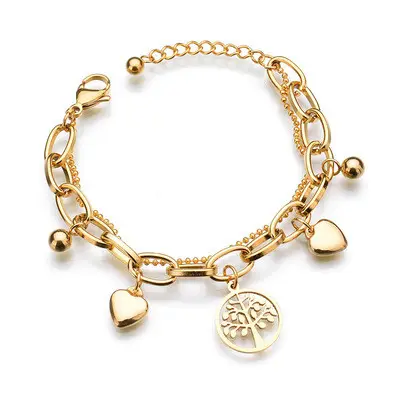 Popolare bracciale da donna in acciaio inossidabile cuore di pesca amore albero della vita ciondolo bracciale a catena regolabile bohemien multistrato