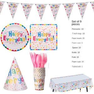 Ensemble de vaisselle jetable pour fête européenne et américaine, assiettes, gobelets en papier et plateaux colorés avec ballons pour l'anniversaire des enfants - Product Image 3