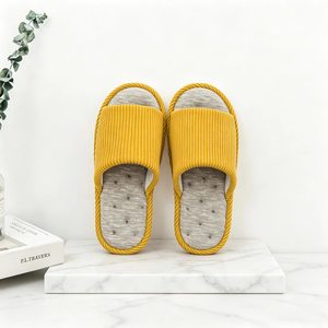 Vier Seizoenen Paar Binnenpantoffels Linnen Bovenwerk Open Teen Antislip PVC Zool Zachte Gedempte Zool voor Slaapkamer Huis Dagelijks Casual Gebruik - Product Image 1
