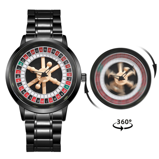 Cross-Border Best-Selling Eco-Friendly Fashion 44mm Personalized Russian Roulette Design Rotating Pointer Quartz Acrylic Strap