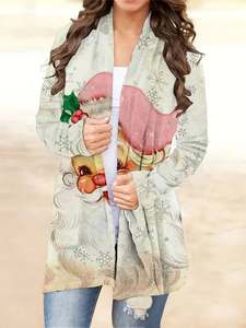 Femmes <span class=keywords><strong>moche</strong></span> noël Cardigan décontracté à manches longues flocons de neige imprimé ouvert devant hauts vacances manteaux pull cadeaux pour noël - Product Image 6