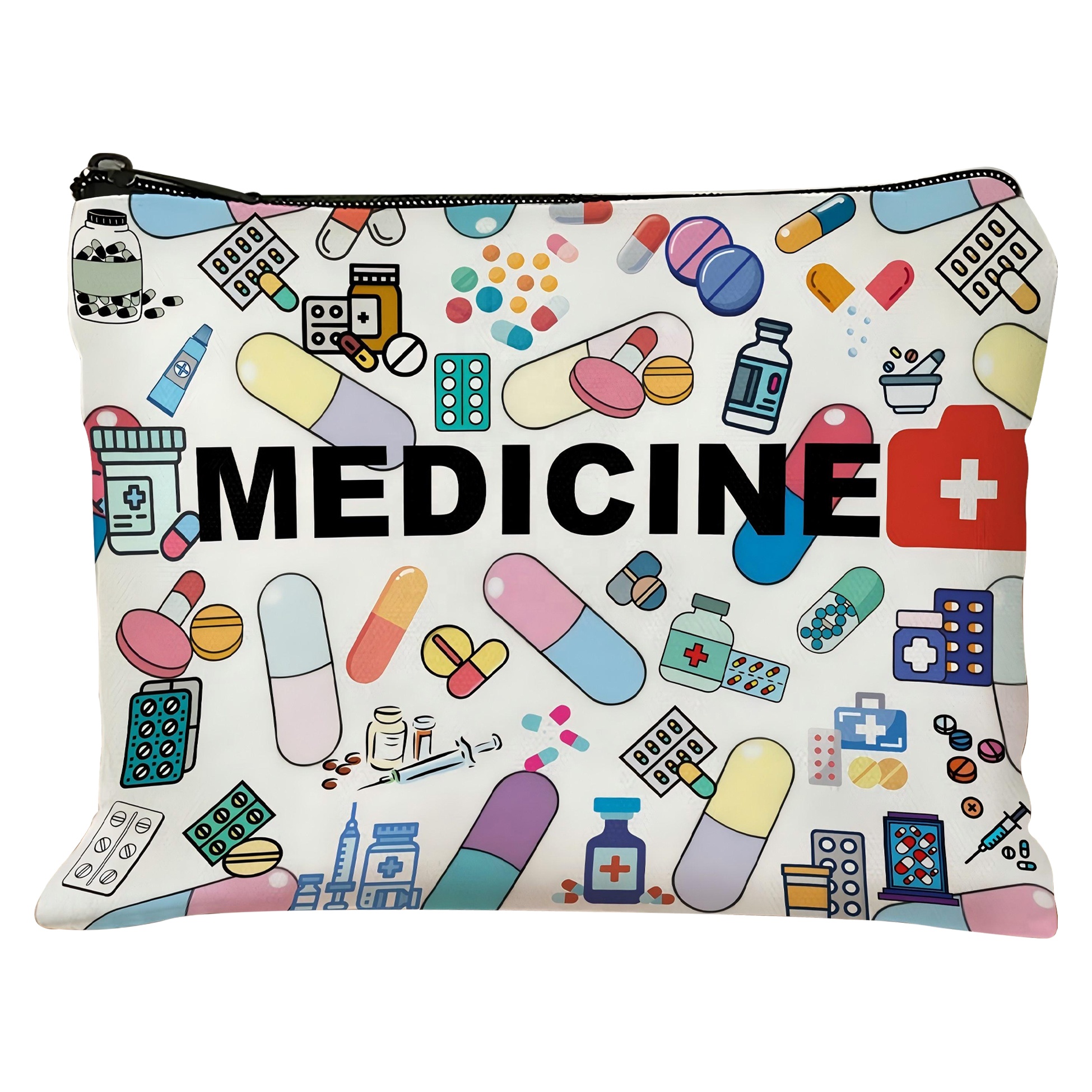 Colorful Medicine Themed Zipper Pouch Stylish and Practical Medication Storage