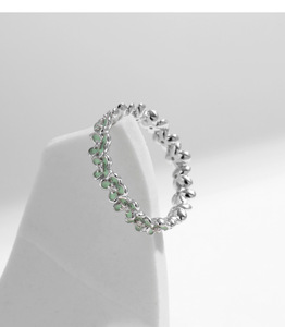 S925 Silver Cute Flower Eternity Band <b>Ring</b> In With Green Enamel And <b>Crystal</b> Stones For Women's Everyday Wear - Product Image 4
