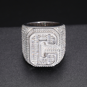 Bague Personnalisée D VVS Moissanite Baguette, Initiales A-Z 26 Lettres, pour Femmes Hommes Couples, Nom Alphabet Iced Out, Bijoux Hip Hop - Product Image 2