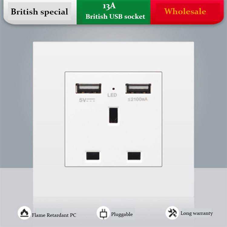 86British standard with USB mobile phone charging wall socket British switch panel power strip switch socket wall electric