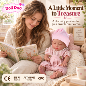 ตุ๊กตาซิลิโคน DollDuo ขนาด 18 นิ้ว ตุ๊กตาเด็กแรกเกิดหลับ ใส่กางเกงขาสั้นสีชมพู  วาดลายด้วยมือ ของขวัญคริสต์มาสสำหรับเด็ก - Product Image 3