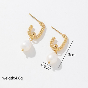 18K chapado en oro libre de deslustre joyería texturizada <span class=keywords><strong>Marbella</strong></span> gota cuelga mujeres pendientes de perlas barrocas - Product Image 5