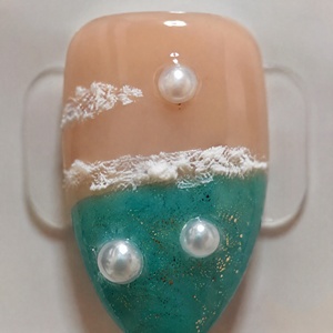 Faux Ongles à Presser Coquillage Perle Fleur Étoile de Mer Paillettes Amande pour Salon, Fête, Plage - Product Image 4