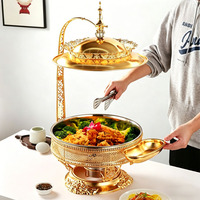 Marmite Chauffante en Acier Inoxydable Doré Grande Capacité 8L avec Couvercle à Suspension et Équipement de Maintien au Chaud pour Buffets et Mariages