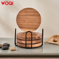 Ensemble personnalisé WOQI de 4 sous-verres modernes en bois d'acacia naturel de qualité supérieure, écologiques, 10 cm, faits à la main, protection de table pour café et thé
