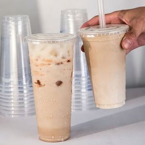 Vaso de Plástico Transparente de Alta Calidad de 12oz, 16oz, 24oz, Ecológico, Desechable, Compostable, a Prueba de Fugas, con Impresión UV/Seda Personalizada, con Tapa de Cúpula, al por Mayor - Product Image 1