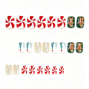 Uñas postizas cuadradas cortas de moda transfronteriza para Navidad, con diseño de dibujos animados de árbol de jengibre y purpurina, venta al por mayor - Product Image 2