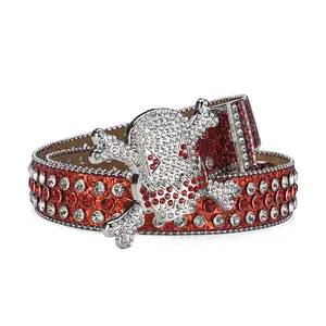 Personality Fashion Lady Belt Full Diamond Belt With Rhinestones Skull Buckle