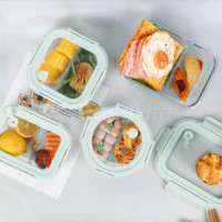Contenants de préparation des repas en verre personnalisables pour la cuisine, bol en verre transparent, boîte à lunch avec couvercles verrouillables verts