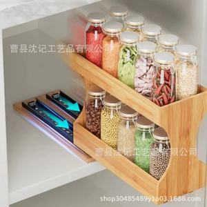 Wooden Double Layer <b>Storage</b> <b>Rack</b> For <b>Kitchen</b> Seasonings Rotating Organizer Countertop <b>Storage</b> Holders - Product Image 3