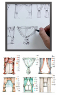 Rideaux sur mesure modernes pour plafonds hauts, marron, à motifs artistiques, pour salon