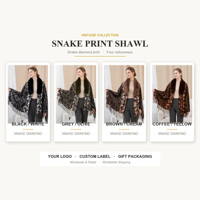 Écharpe châle imprimé serpent et diamant pour femme, avec franges, col en fourrure, grande taille, hiver, vente en gros, personnalisable, en stock, cadeau Black Friday
