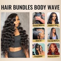 Cheveux Humains Ondulés Body Wave 16A, Lots de Cheveux Vierges Brésiliens Soyeux et Doux, Tissage Épais 24-28 Pouces, Noir Naturel, Chine, 11,99 Ounces