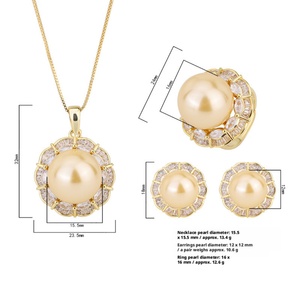 Fashion Eco-friendly Copper 16*12mm Golden Shell Pearl Korean Style Handmade Pendant Earrings Ring Set Pearl Jewellery Set - Product Image 2