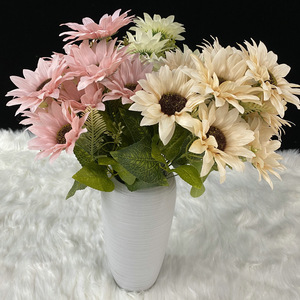 Bouquet de tournesols artificiels Queyiyi, 30 cm-100 cm, rose et blanc, arrangement décoratif d'intérieur - Product Image 1