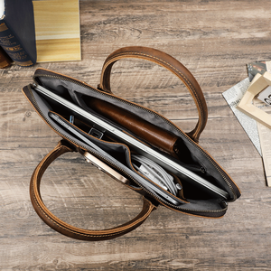 Mininalista sottile cavallo pazzo in <span class=keywords><strong>pelle</strong></span> 14.2 ''<span class=keywords><strong>borsa</strong></span> del computer portatile per gli uomini ufficio viaggi d'affari con trolley Slot per telefono anteriore - Product Image 4