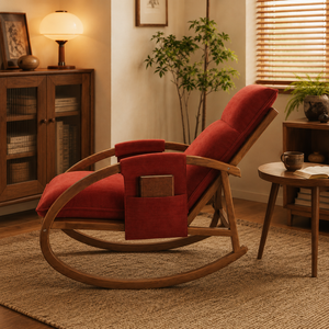 <span class=keywords><strong>Poltrona</strong></span> a <span class=keywords><strong>dondolo</strong></span> in tessuto stile Mid-Century con struttura in legno e tasca laterale <span class=keywords><strong>per</strong></span> soggiorno, camera da letto, sala lettura - Product Image 3