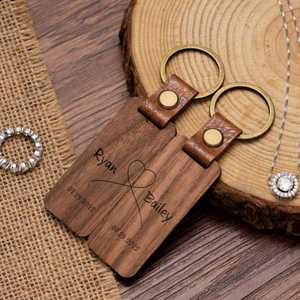 Custom Leather Wooden Keychain, Personalised Keyring Engraved Name Car <b>Key</b> <b>Labels</b> Retro for Friends Lovers Family Gift - Product Image 1