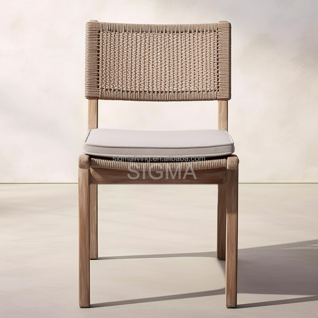 Luxury Solid Wood Patio Outdoor Teak Armless Chairs Garden Waterproof Rope Teak Outdoor Furniture Dining Chair