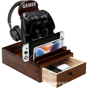 Wooden Game Controller Storage Rack With Drawers Headphone <b>Shelf</b> <b>Desktop</b> E Sports Organizer Solid Wood Multi Purpose Organizer - Product Image 1